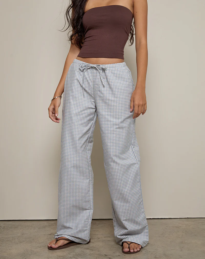 Lirura Trouser in Mini Gingham Blue and Grey - Image 5