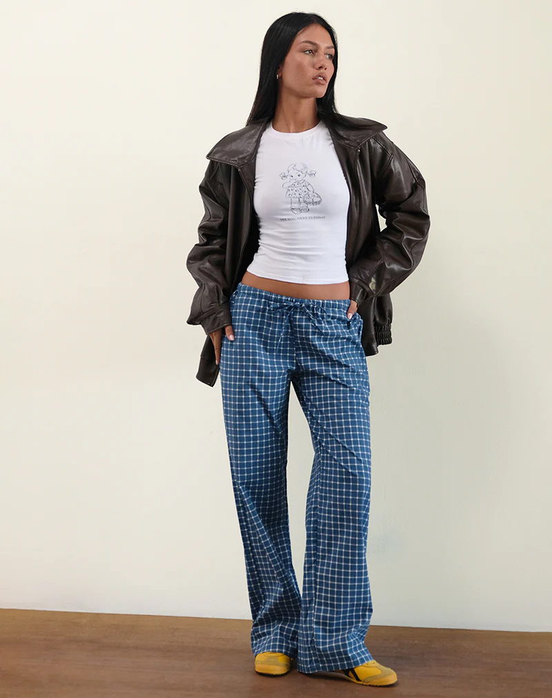 Lirura Low Rise Trouser in Navy Tartan Poplin - Image 2