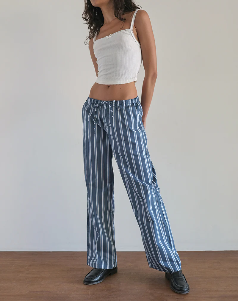 Lirura Trouser in Poplin Formal Stripe Navy - Image 3