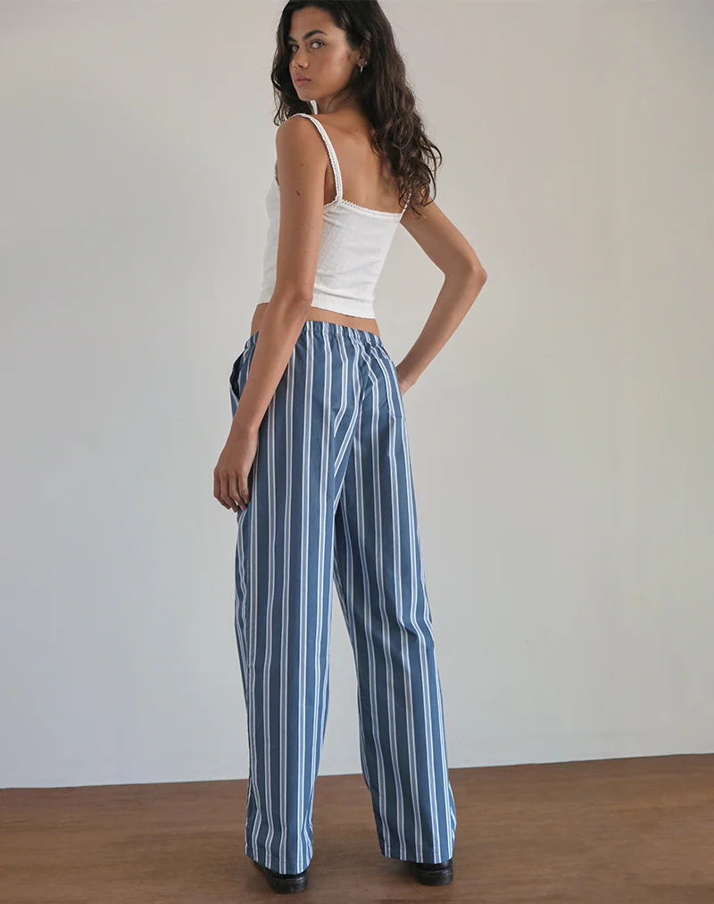 Lirura Trouser in Poplin Formal Stripe Navy - Image 4