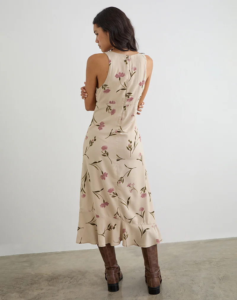 Lisandy Midi Dress in Bloom Leafy Taupe - Image 2