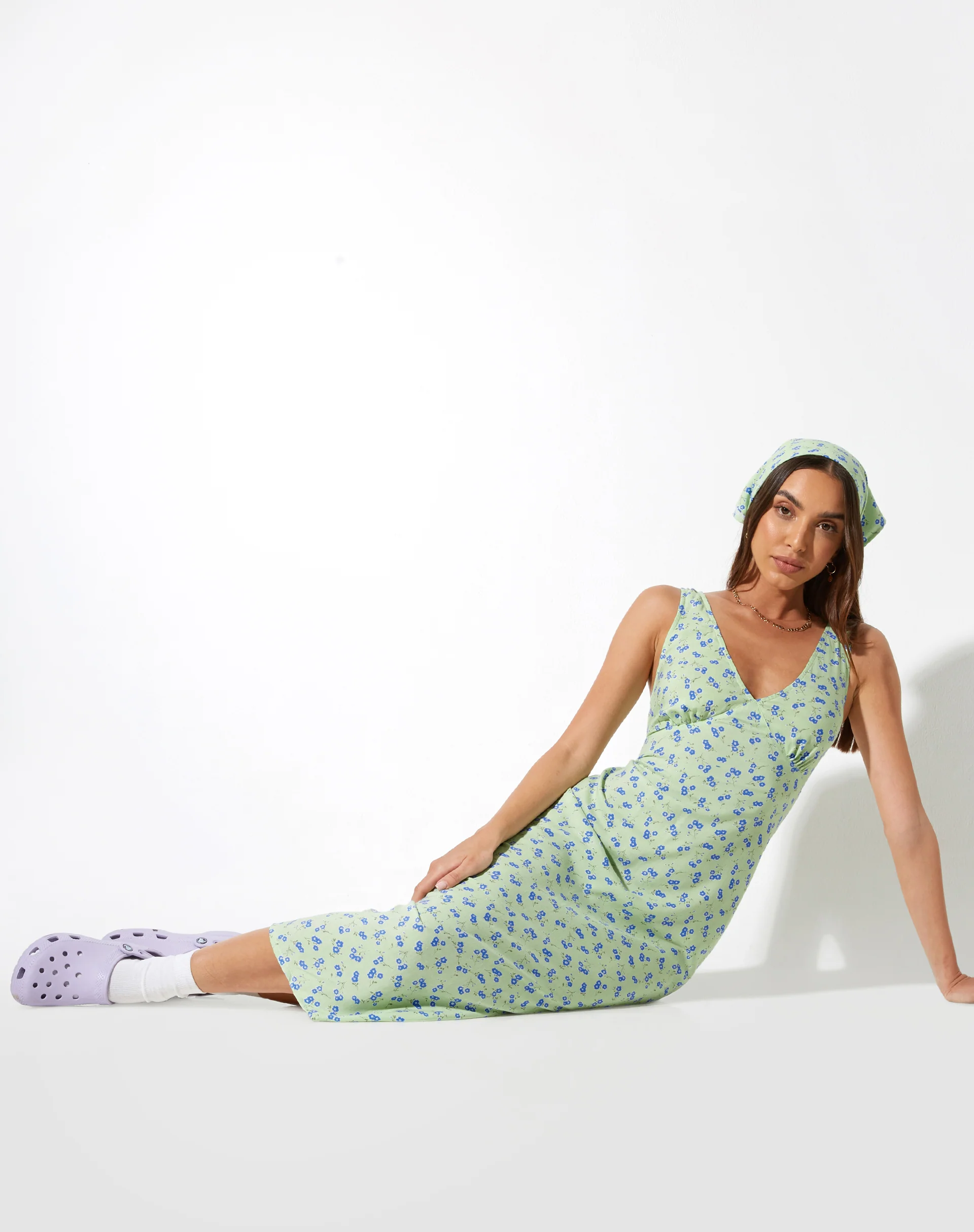 Lisheva Midi Dress in Lime Floral - Image 3