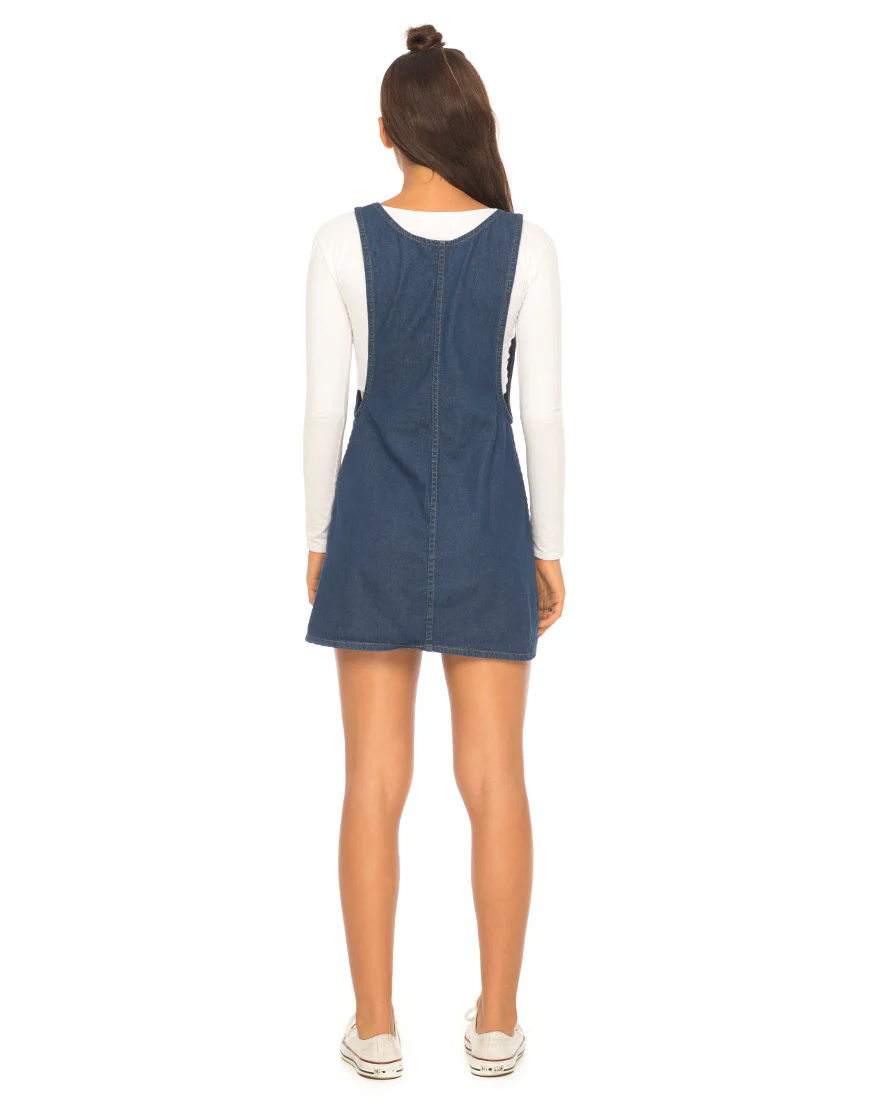 Litton Pinafore Dress in Denim Indigo - Image 4