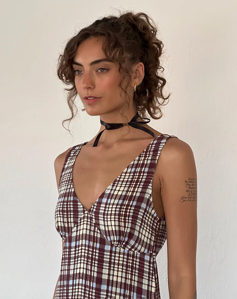 Liva Midi Dress in Multi Check Brown - Image 2