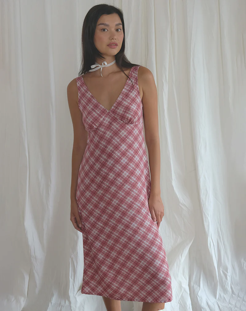 Liva Midi Dress in Pink Tartan - Image 5
