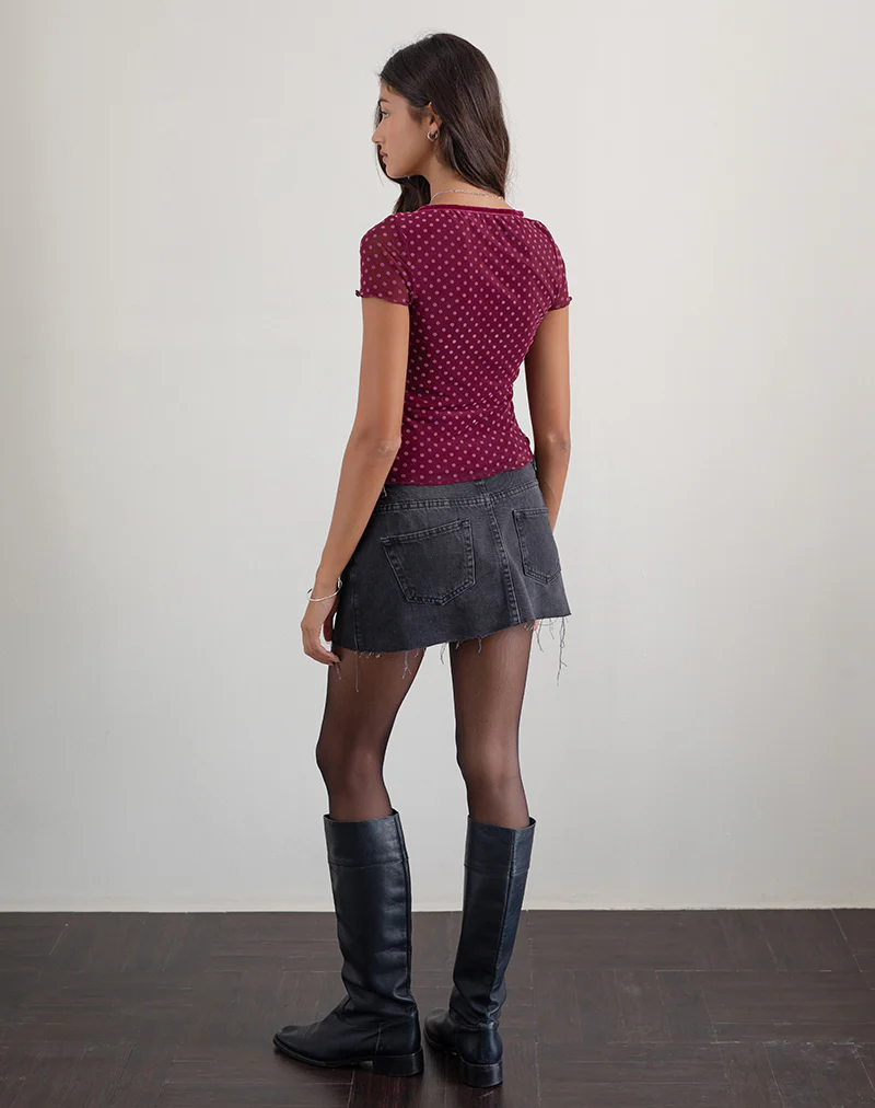 Livi Top in Polka Flock Berry Red - Image 2