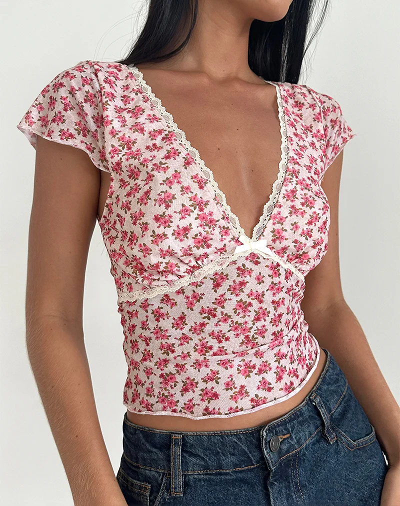 Livi Top in Gardenia Romantic with Lace Trim - Image 2