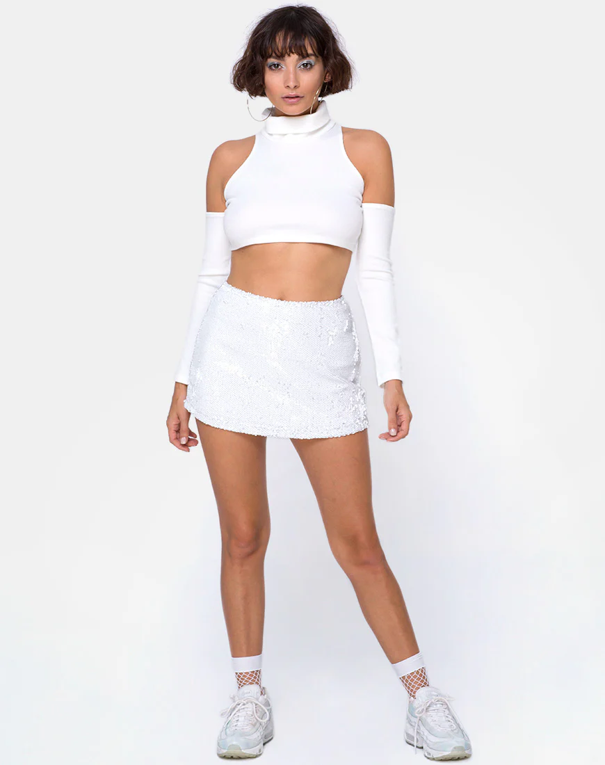 Loaiza Cold Shouder Top in Mini Rib White - Image 3