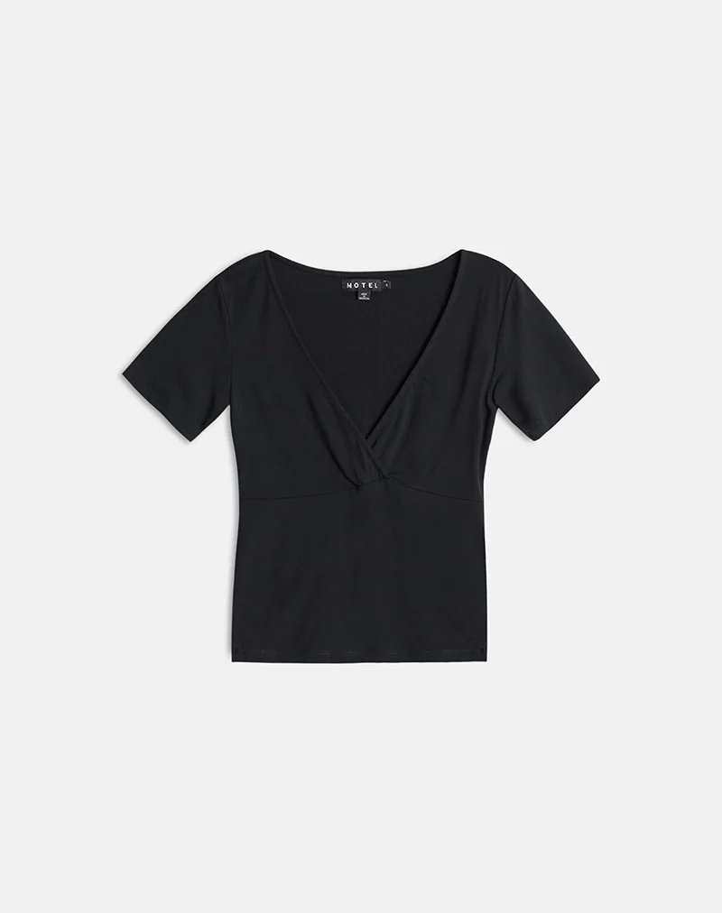 Lobos Crossover Top in Rayon Jersey Black - Image 3