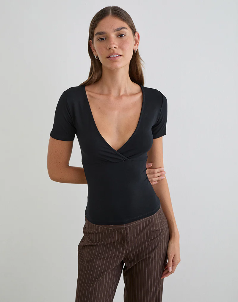 Lobos Crossover Top in Rayon Jersey Black - Image 4