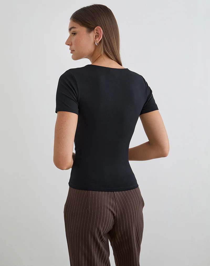 Lobos Crossover Top in Rayon Jersey Black - Image 5