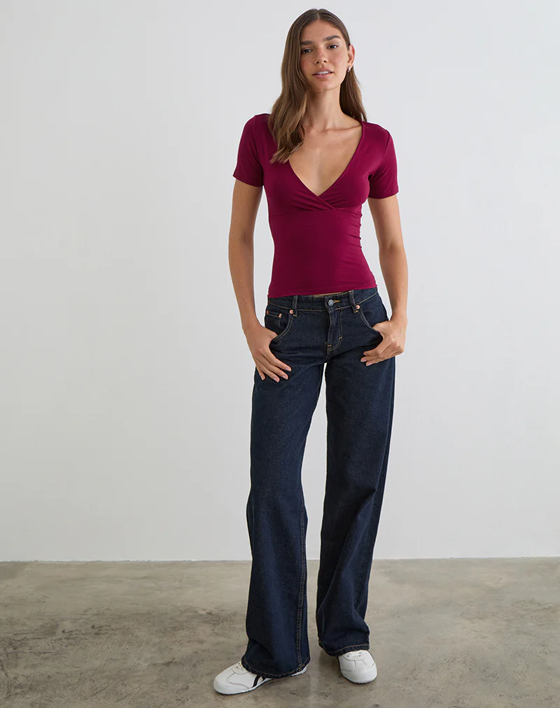 Lobos Crossover Top in Rayon Jersey Burgundy - Image 2