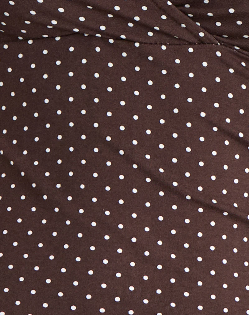 Lobos Crossover Top in Jersey Micro Polka Brown - Image 5