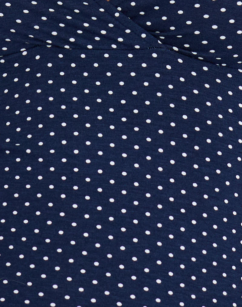 Lobos Crossover Top in Jersey Micro Polka Navy - Image 7
