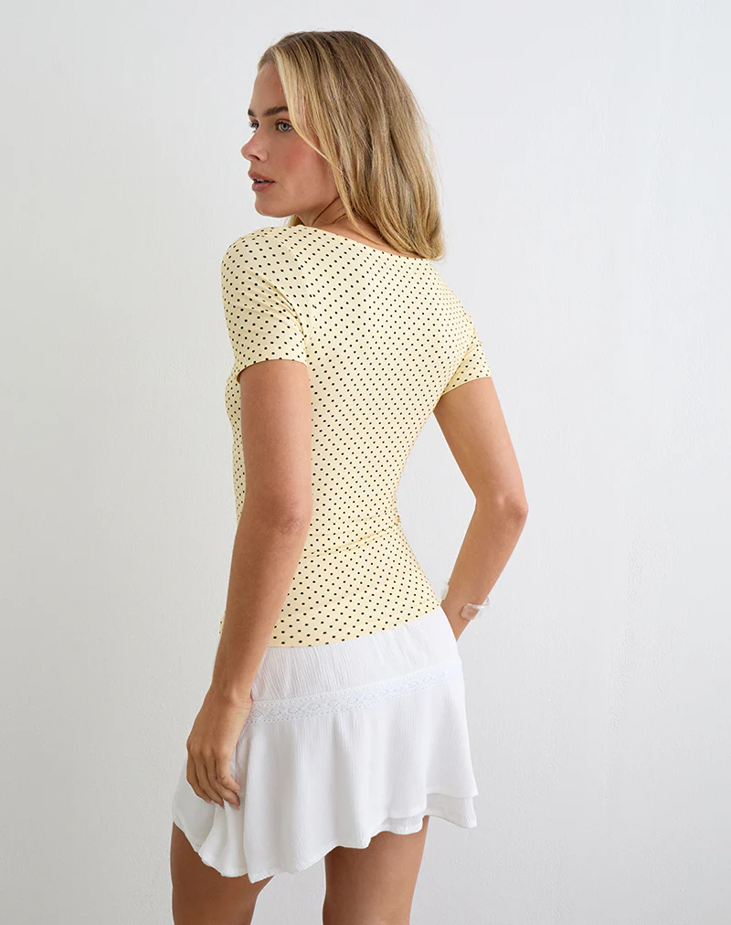 Lobos Crossover Top in Butter Yellow with Micro Polka Dots - Image 4