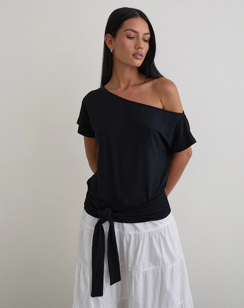 Lola Tie Waist Top in Rayon Jersey Black - Image 4