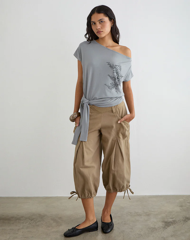 Lola Tie Waist Top in Artistic Floral Grey - Image 3