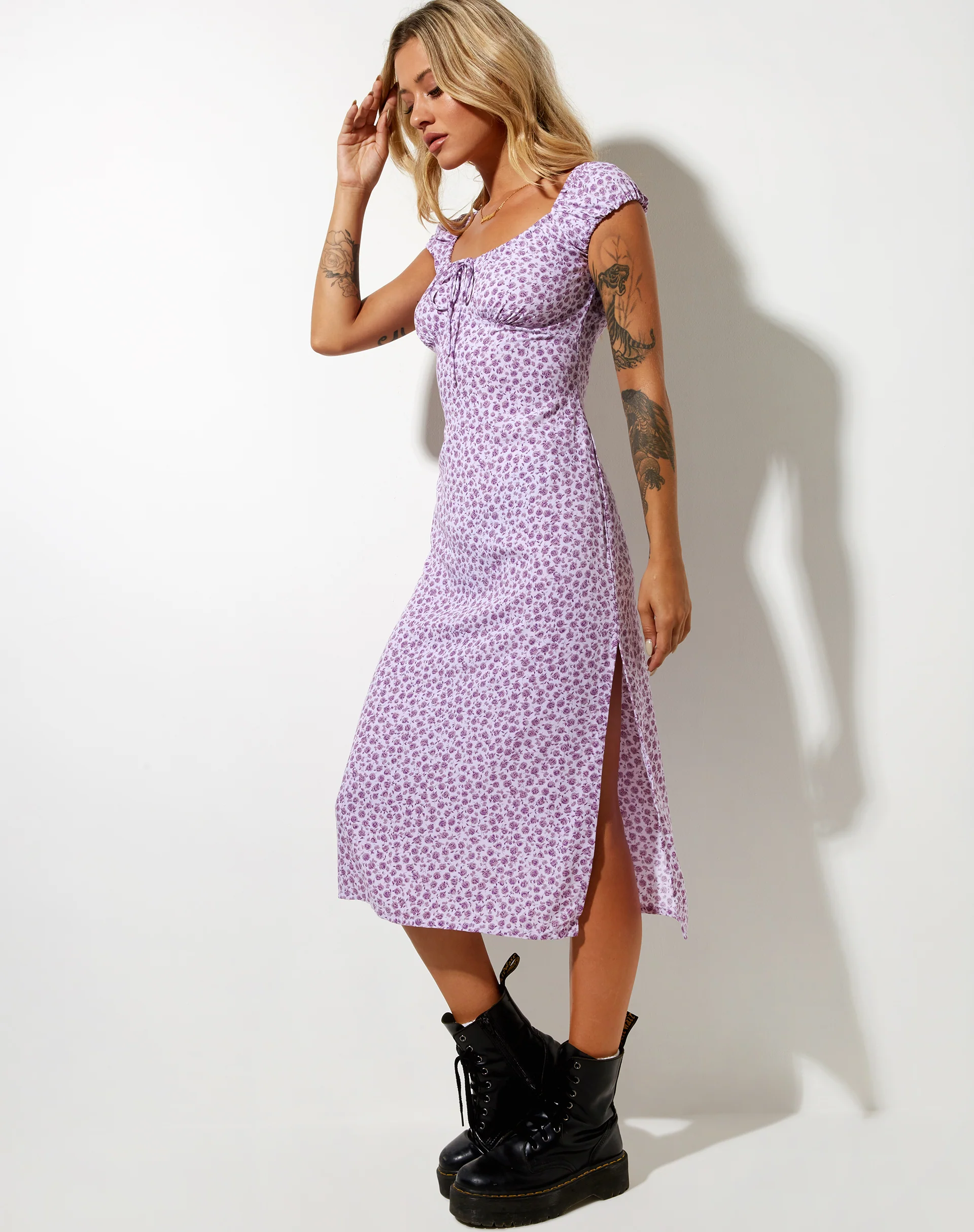 Lona Midi Dress in Ditsy Rose Lilac - Image 4