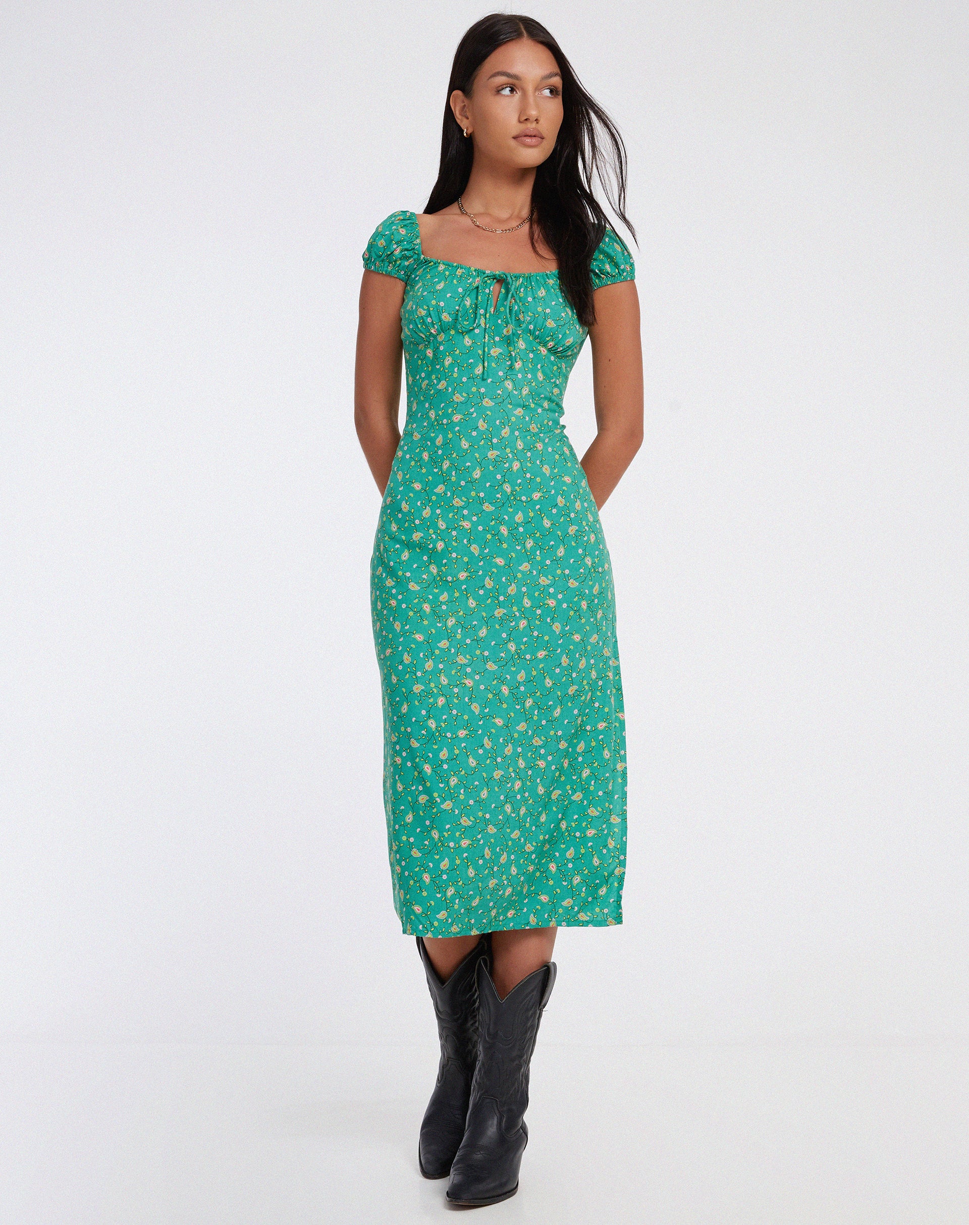 Lona Midi Dress in Paisley Fun Green - Image 4