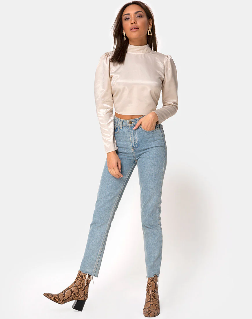 Lona Longsleeve Top in Satin Cream - Image 3