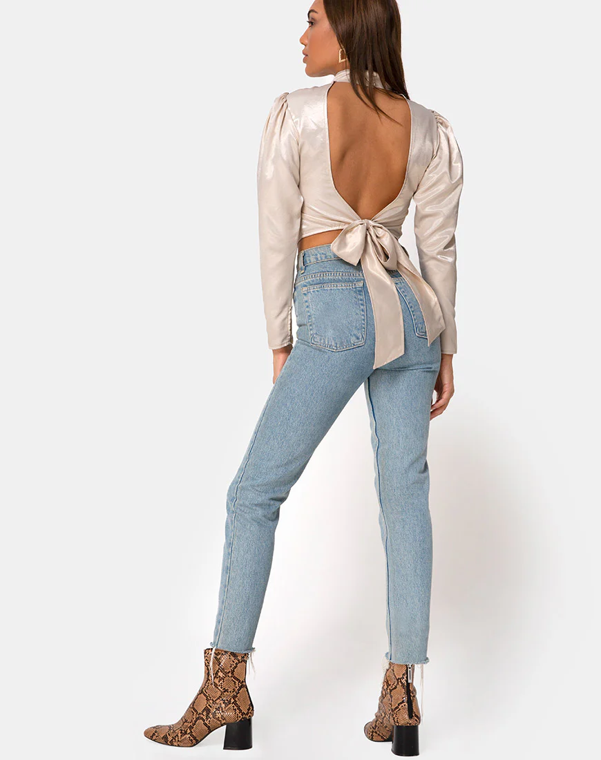 Lona Longsleeve Top in Satin Cream - Image 4