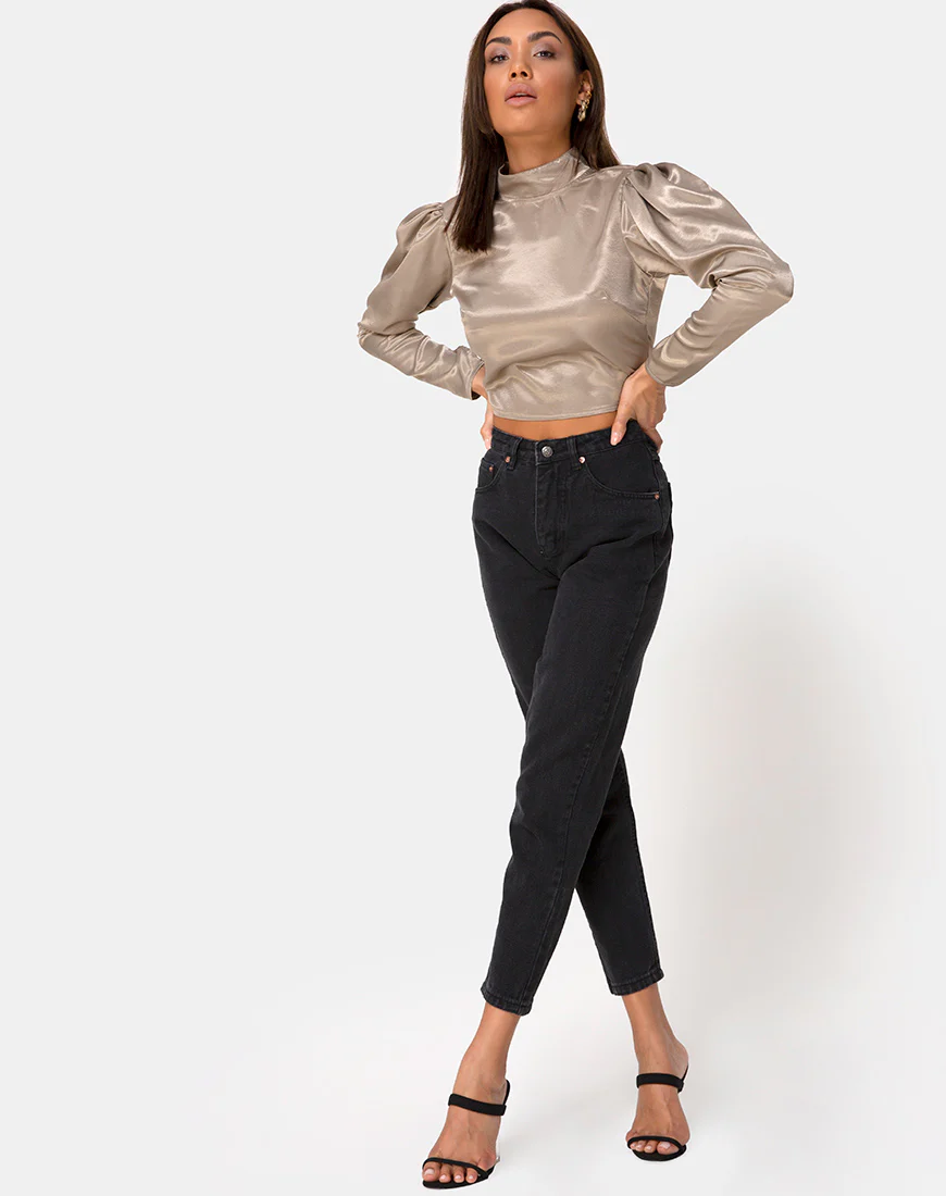Lona Longsleeve Top in Satin Taupe - Image 3