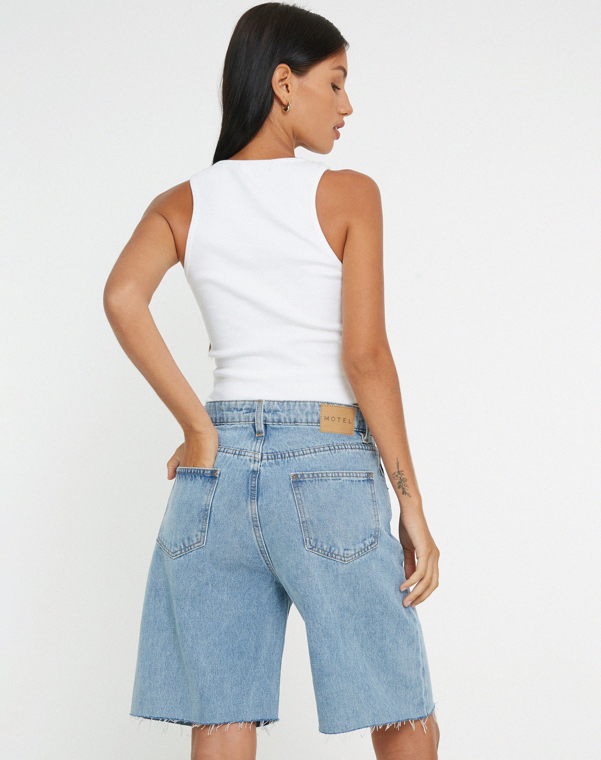 Longline Dad Denim Shorts in Light Wash - Image 2