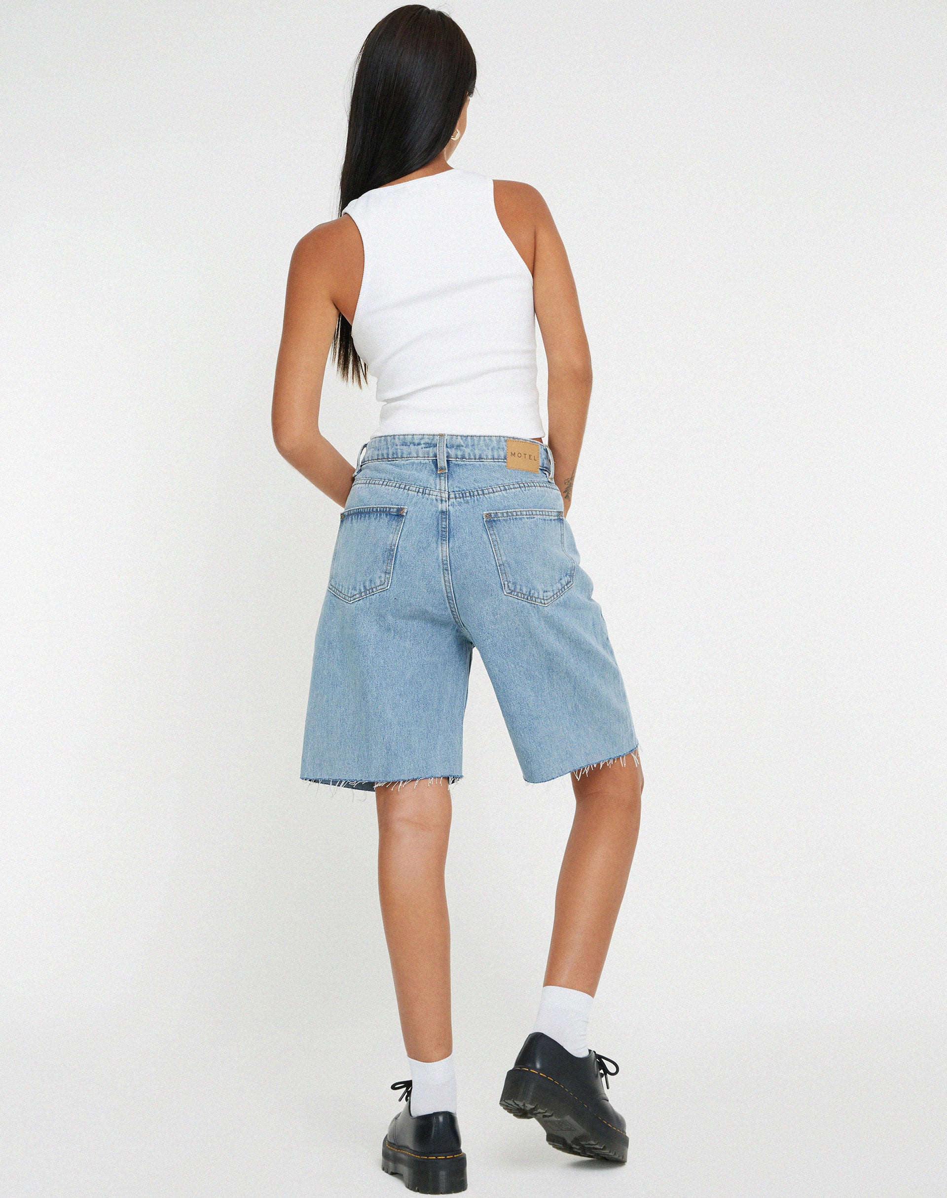 Longline Dad Denim Shorts in Light Wash - Image 4