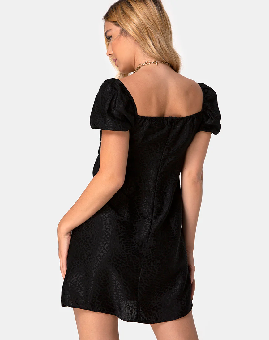 Lonma Mini Dress in Satin Cheetah Black - Image 2
