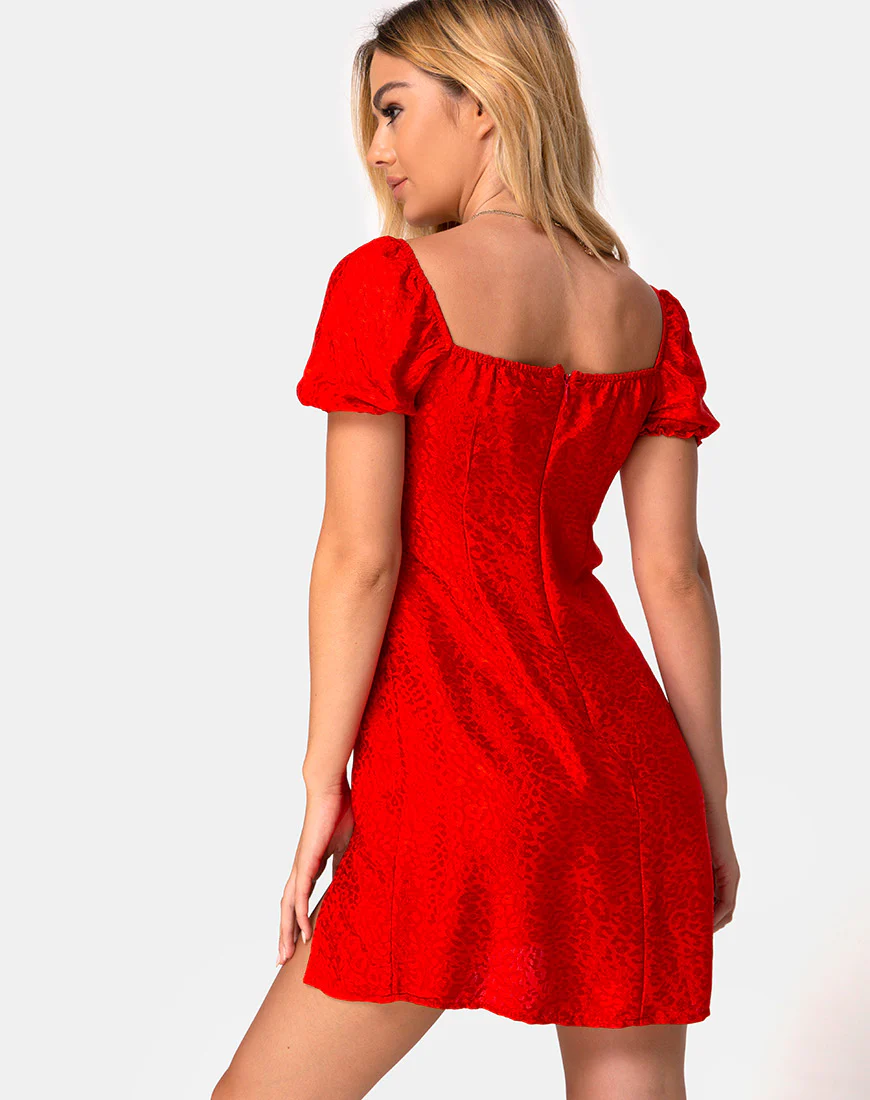 Lonma Dress in Satin Cheetah Red - Image 2