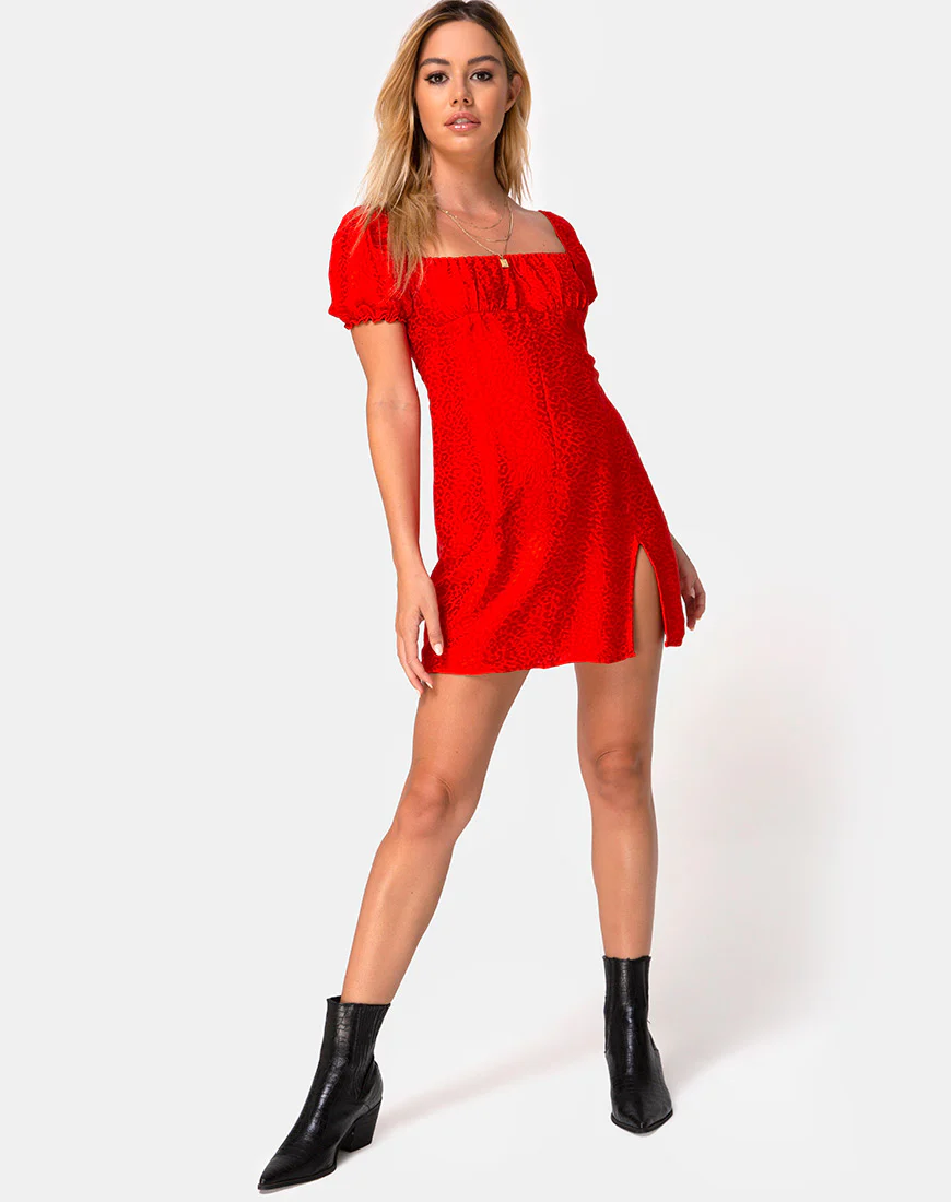 Lonma Dress in Satin Cheetah Red - Image 3