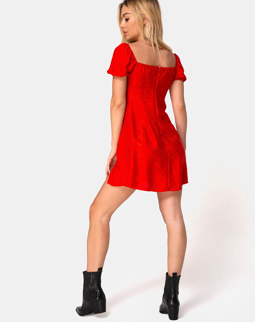 Lonma Dress in Satin Cheetah Red - Image 4