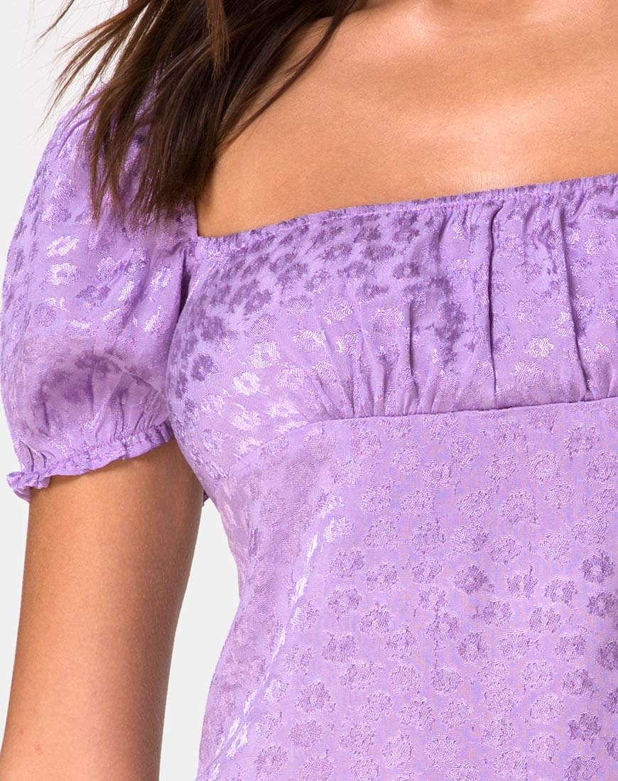 Lonma Mini Dress in Satin Ditsy Rose Lavender - Image 5
