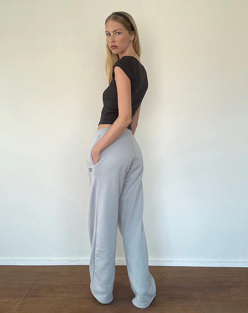 Loose Jogger in Lunar Rock with Ocean Storm Bow Embroidery - Image 3