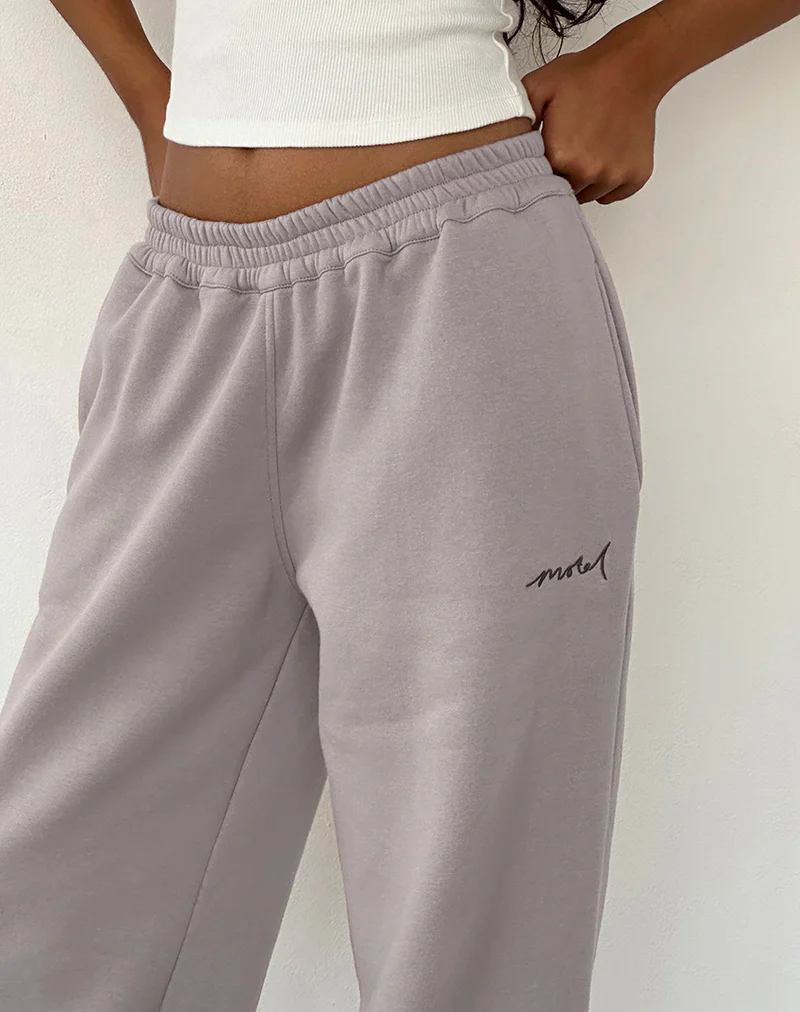 Loose Jogger in Mushroom with Tonal Brown 'MOTEL' Embroidery - Image 2