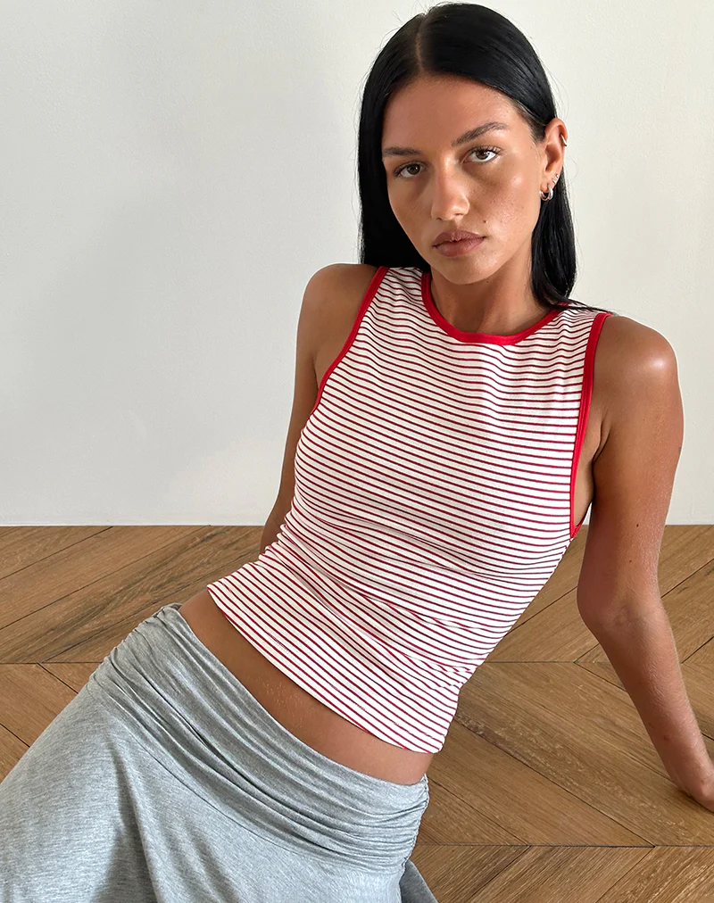 Lorde Tank Top in Red and White Stripe - Image 2