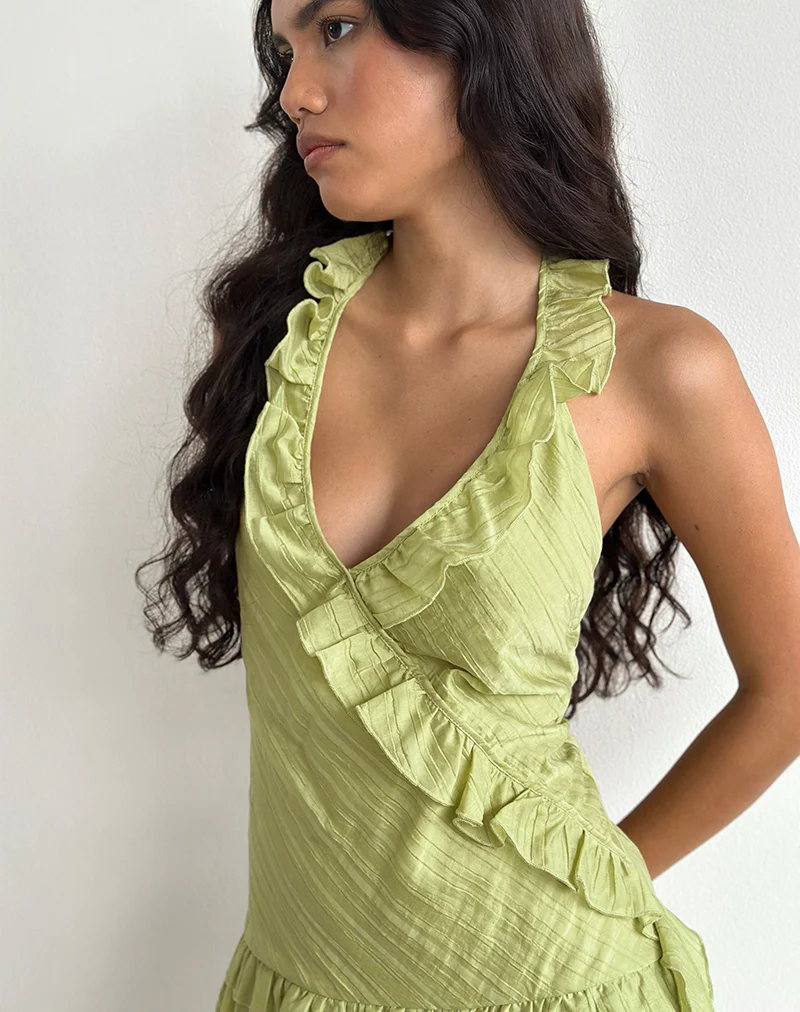 Lorena Mini Dress in Chiffon Stripe Green - Image 2