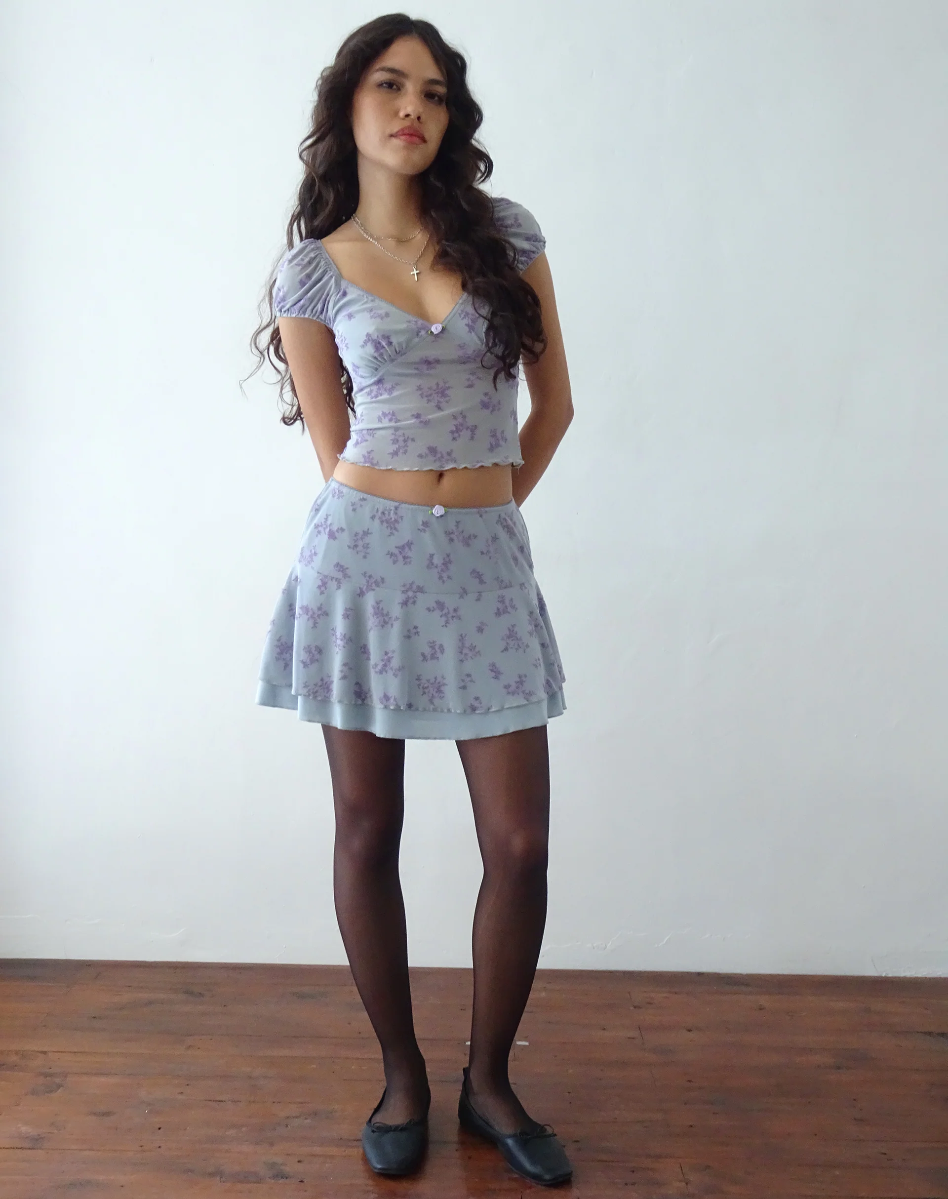 Lorenne Sweetheart Mesh Top in Purple Botanist Flock - Image 5