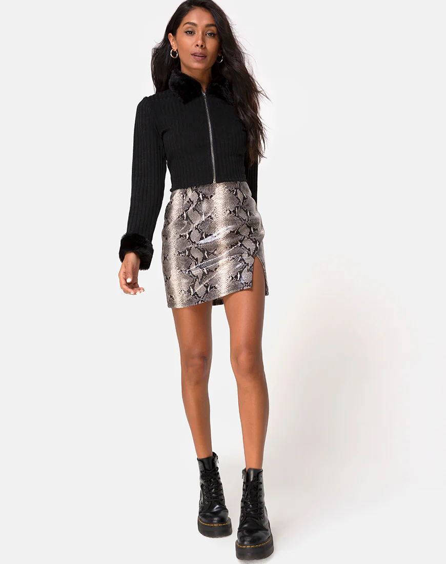 Loria Fur Cardigan in Black - Image 6
