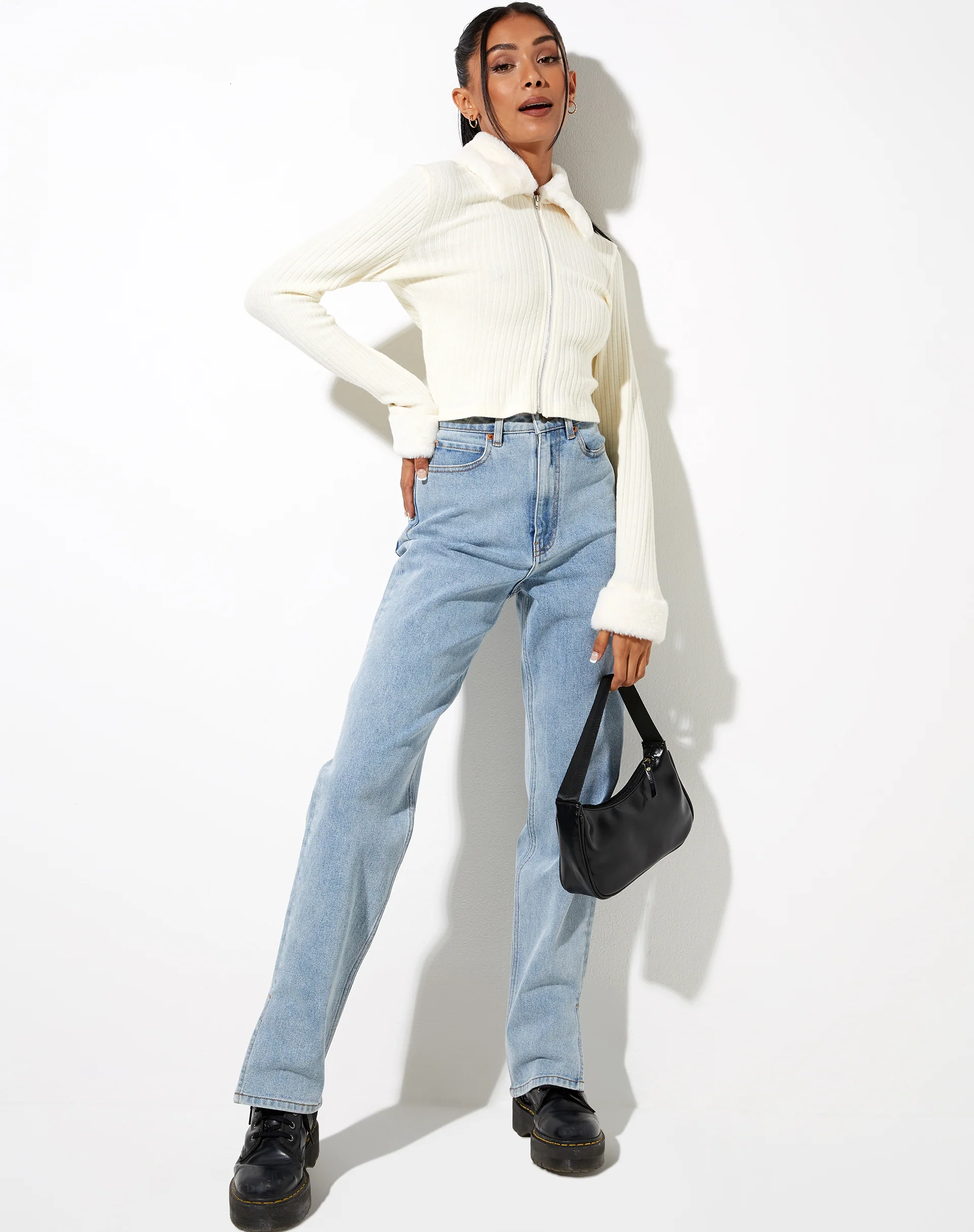 Loria Fur Cardigan in Ivory - Image 3