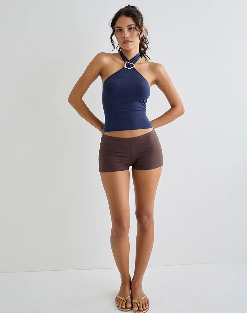 Lorie Halter Top in Cupro Navy - Image 4