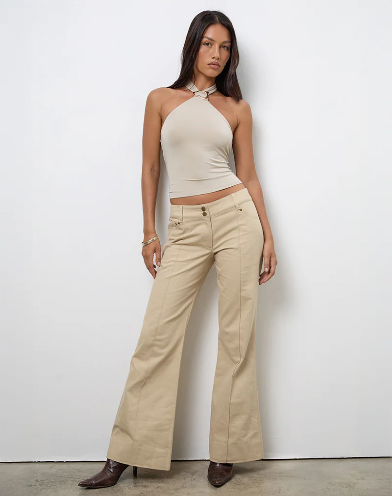 Lorie Halterneck Top in Cupro Oatmilk with Metal Ring - Image 2