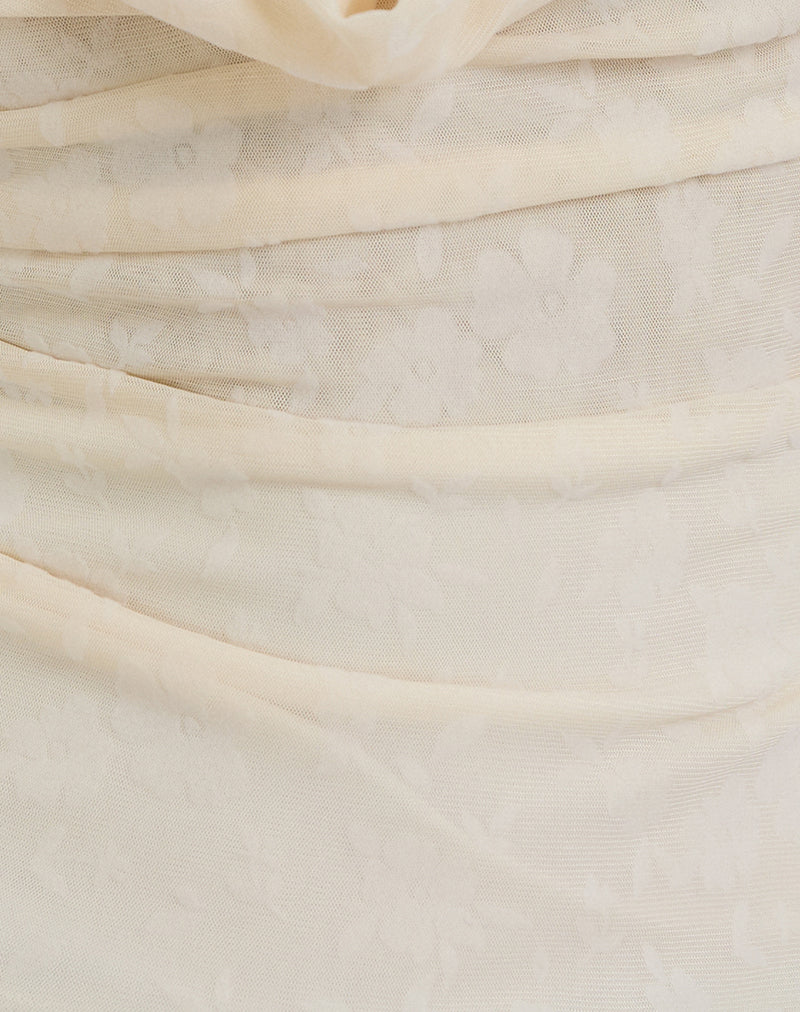 Losa Cowl Neck Top in Floral Flock Cream - Image 5