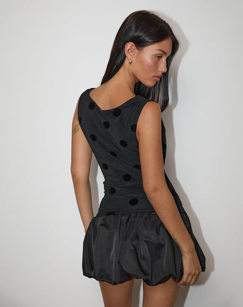 Losa Cowl Neck Top in Big Polka Flock Black - Image 3