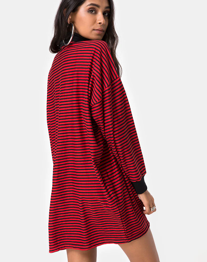 Losha Sweatshirt in Mini Stripe Red and Black - Image 2