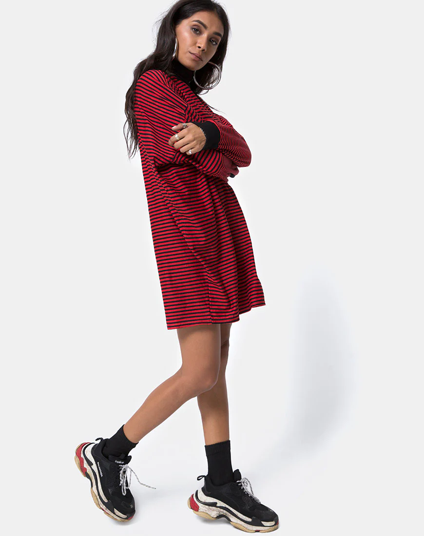 Losha Sweatshirt in Mini Stripe Red and Black - Image 4
