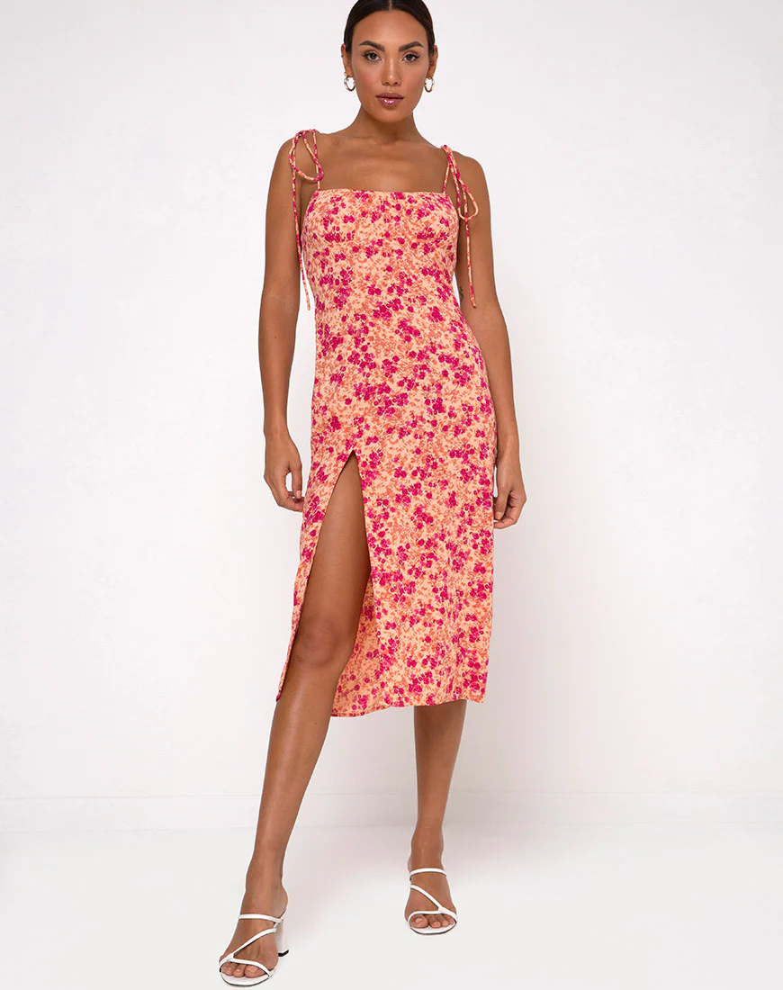 Lotie Midi Dress in Dark Wild Flower Cantaloupe - Image 2