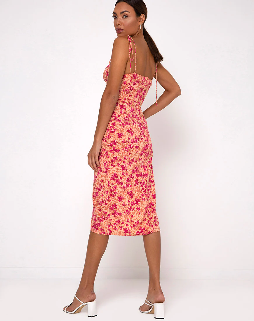 Lotie Midi Dress in Dark Wild Flower Cantaloupe - Image 3