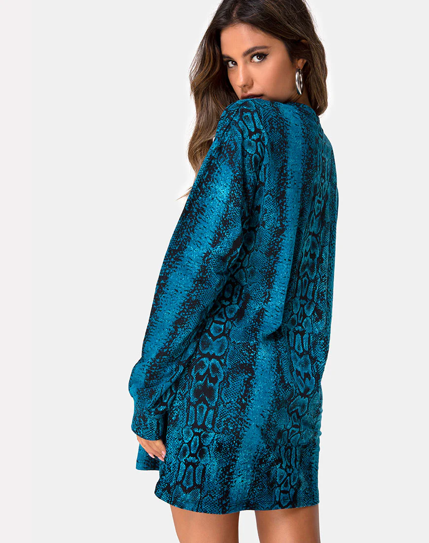 Lotsun Jumper Dress in Snake Blue - Image 2