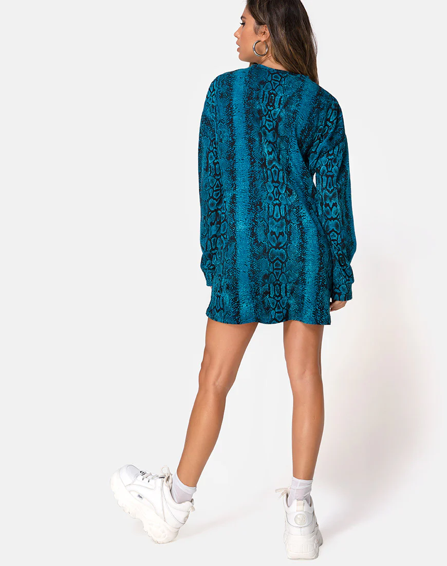 Lotsun Jumper Dress in Snake Blue - Image 4
